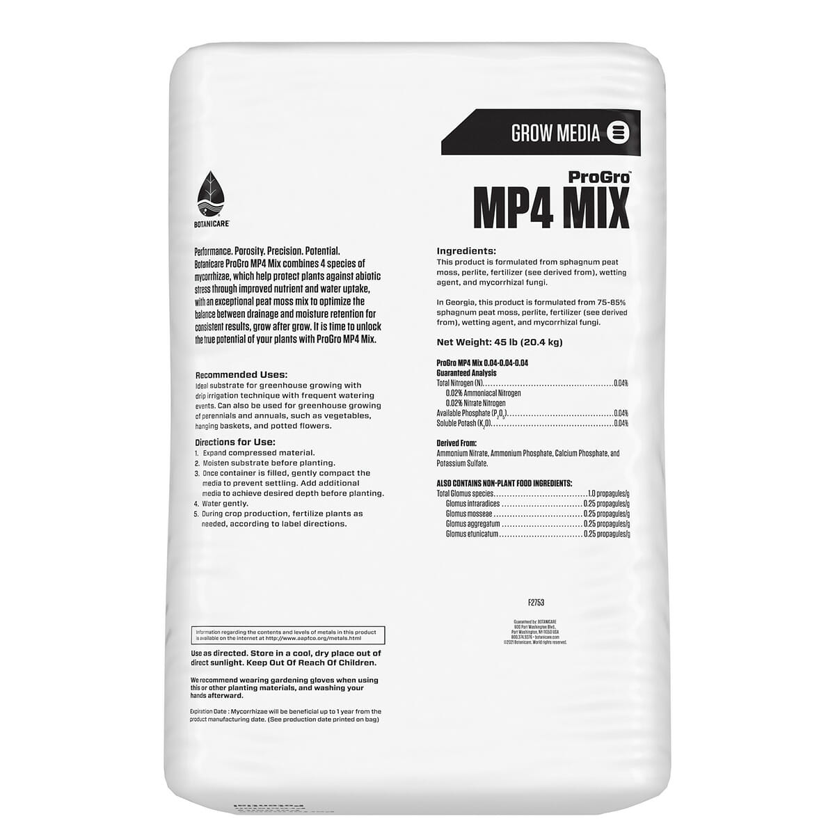 Botanicare ProGro MP4 Mix 3.8cuft Back