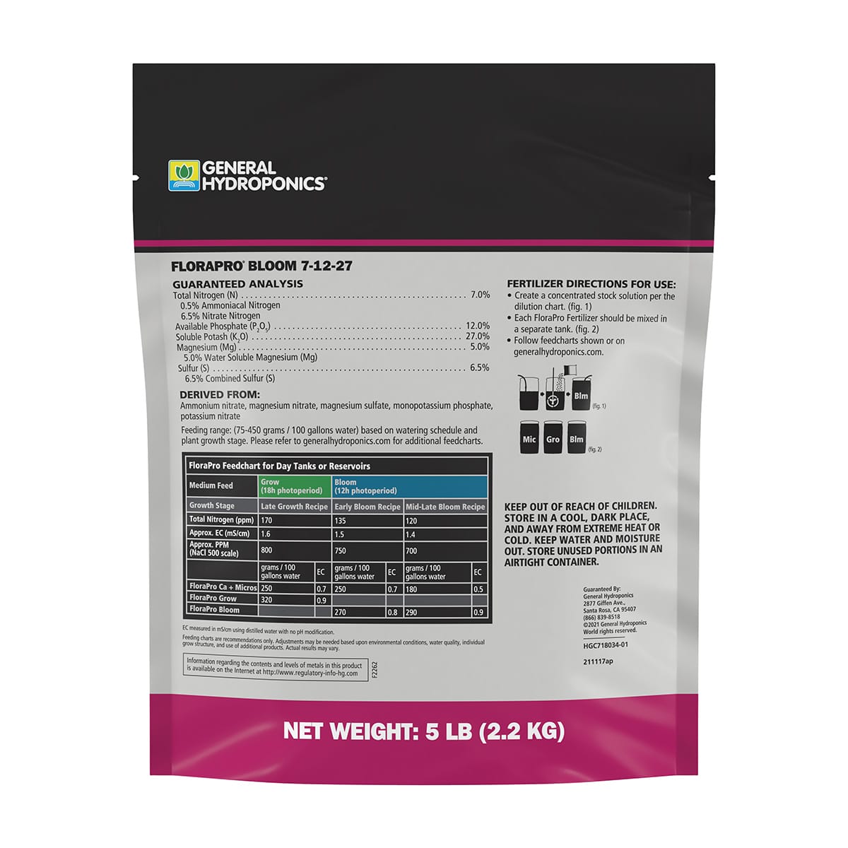 General Hydroponics FloraPro Bloom 5lb Back